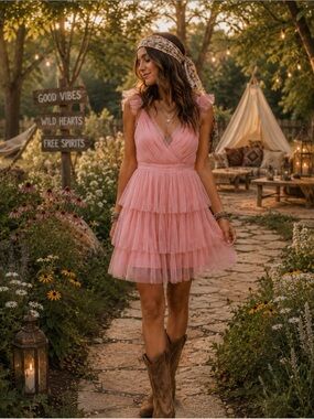 Anaya With Love Cami Blush Pink Tiered Tulle Mini Dress